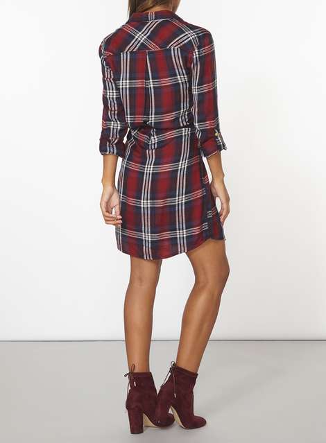 Red Check Belted Shirt Dress